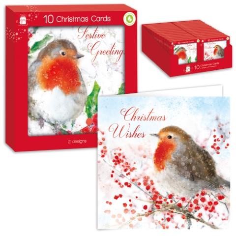 Robin Christmas Cards - Seasonal Holiday Greetings Pack of 10 Bird Themed Festive Cards