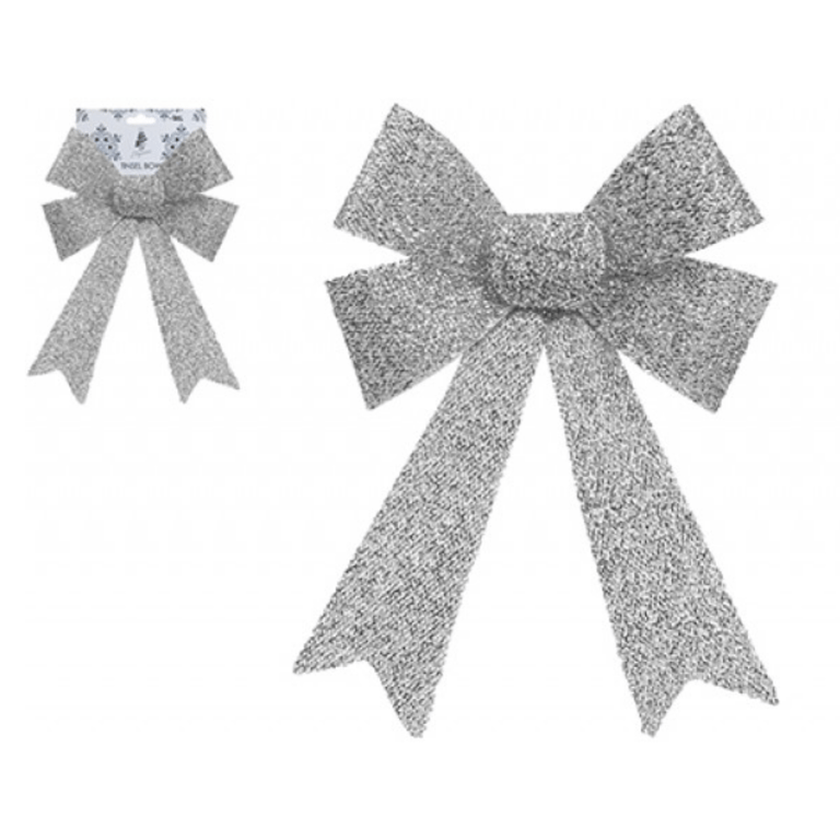 Silver Gift Bow - Elegant Decorative Ribbon for Home & Garden, Wedding, and Holiday Decorations (22 x 32 x 7cm)