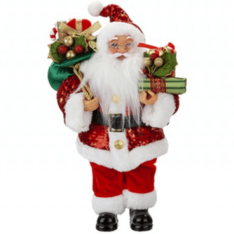 Luxury 30cm Red Sequin Standing Santa - Holiday Home Decoration Accent