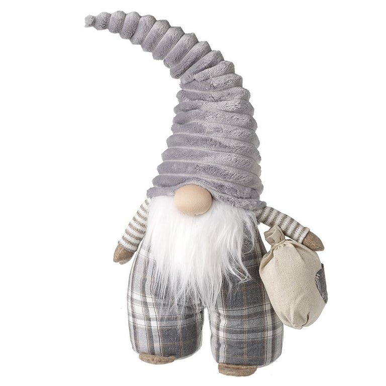 Grey Check Gonk with Hat - 59cm Chunky Knit Beanie for Men s Winter Wear