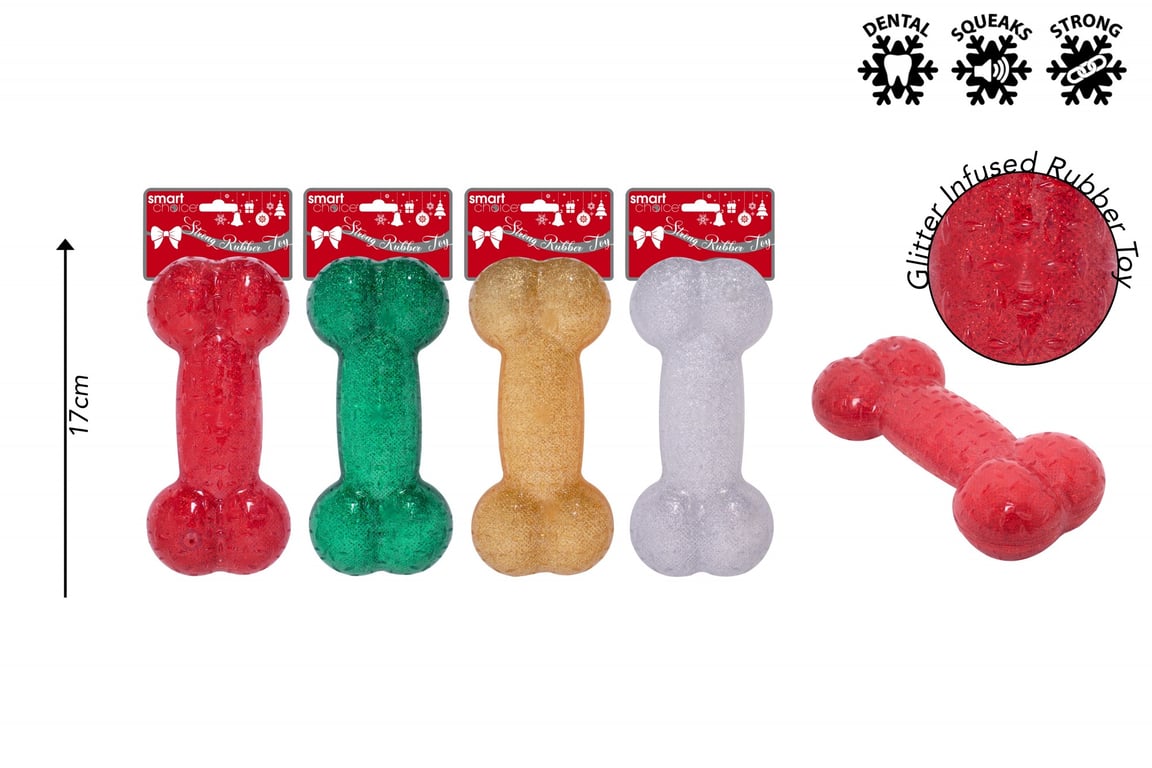 Assorted Glitter Rubber Dog Bones - Colorful Party Favors for Pets