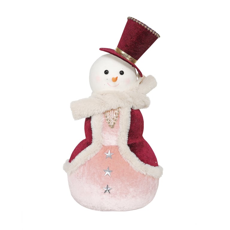 Burgundy and Pink Velvet Snowman Holiday Decoration Throw Pillow