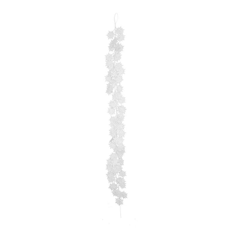 White Glitter Snowflake Garland - 180cm Festive Holiday Decoration with Sparkly Twinkle