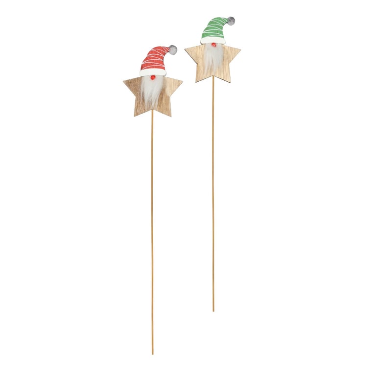 Santa Star Wooden Picks - Set of 10 Handcrafted Holiday Decorations and Kitchenware Ornaments