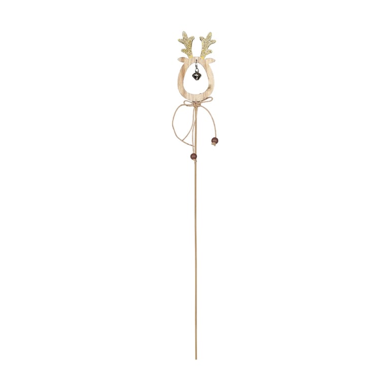 50cm Gold Reindeer Wooden Pick with Bell - Christmas Tree Topper and Home Decor Accent