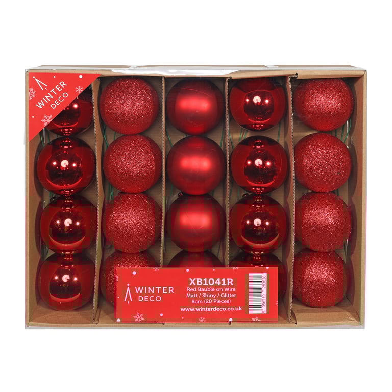 Red Baubles on Wire - Pack of 20 (Matt/Shiny/Glitter Options) for Home Decor