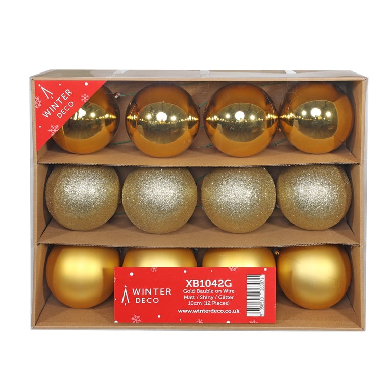 Gold Baubles on Wire - Set of 12 Shiny & Matt Glitter Earrings for Home Decor