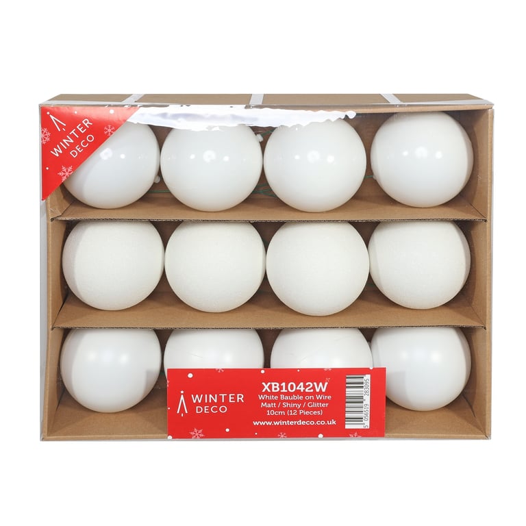 White Baubles on Wire (Pack of 12) - Matt, Shiny, and Glitter Options for Home Decor