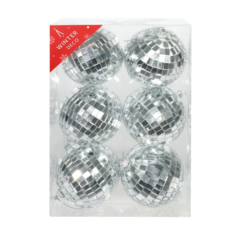 Silver Disco Baubles - Glittering Ornaments for Home Decor and Party Supplies (Pack of 6)