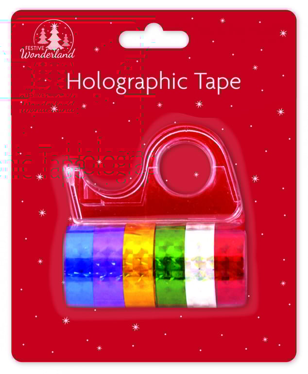 Christmas Holographic Tape with Dispenser - Festive Decorating Solution for Holiday Decorations