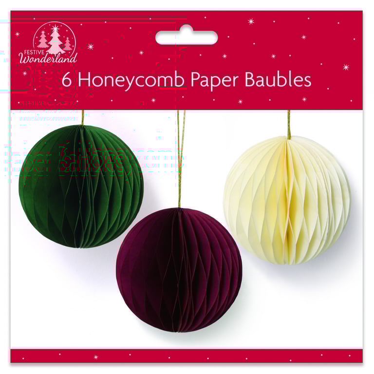 Round Paper Baubles - Set of 6 Decorative Ornaments for Home & Garden