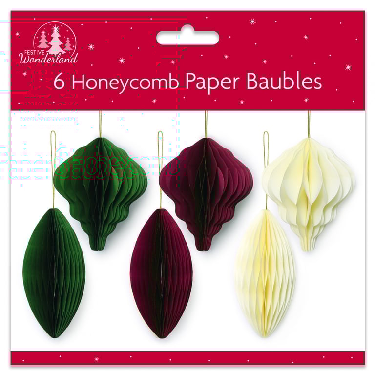 Mixed Paper Baubles - Festive Home Decor Ornaments (Pack of 6)
