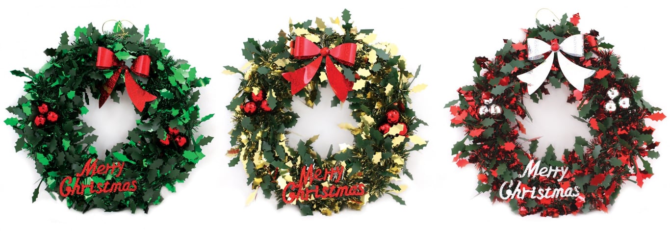Baubles & Bow Christmas Tinsel Wreath - Home Decor Holiday Decoration