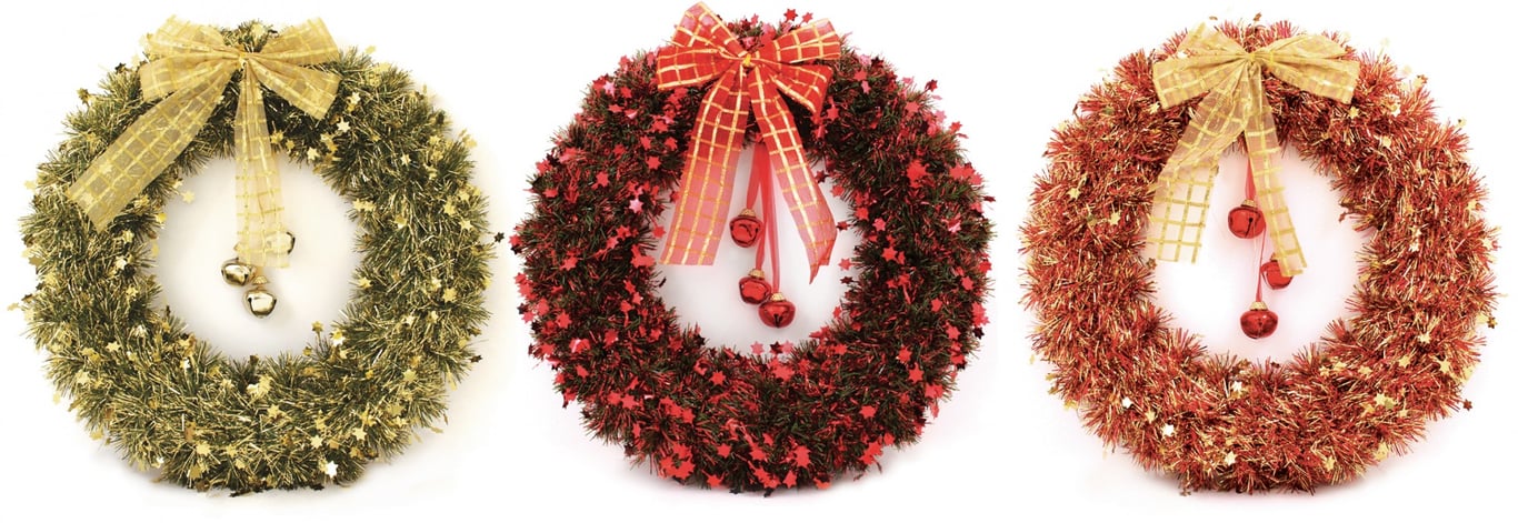 Tinsel Christmas Wreath with Assorted Bells - Home Decor Holiday Decoration