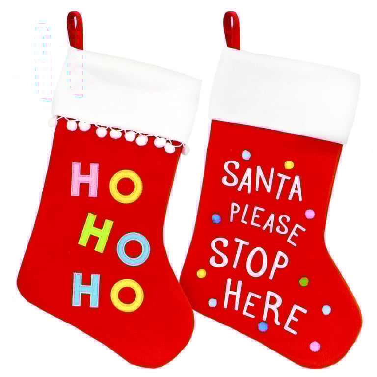 Christmas Text Stocking with Pompoms - Festive Knitted Home Decor for Holiday Season