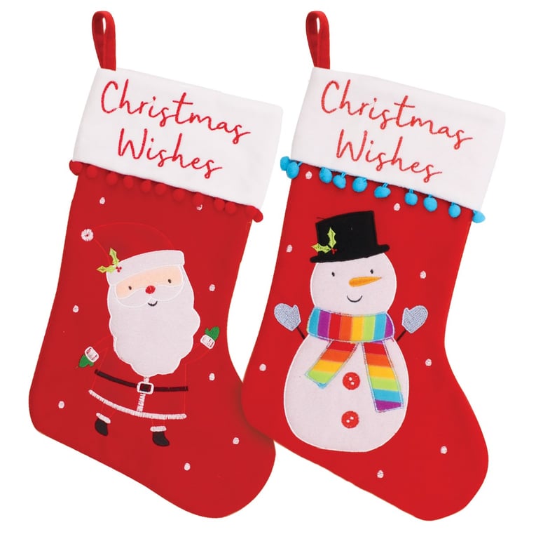 Felt Christmas Pompom Stocking - Assorted Holiday Decorations