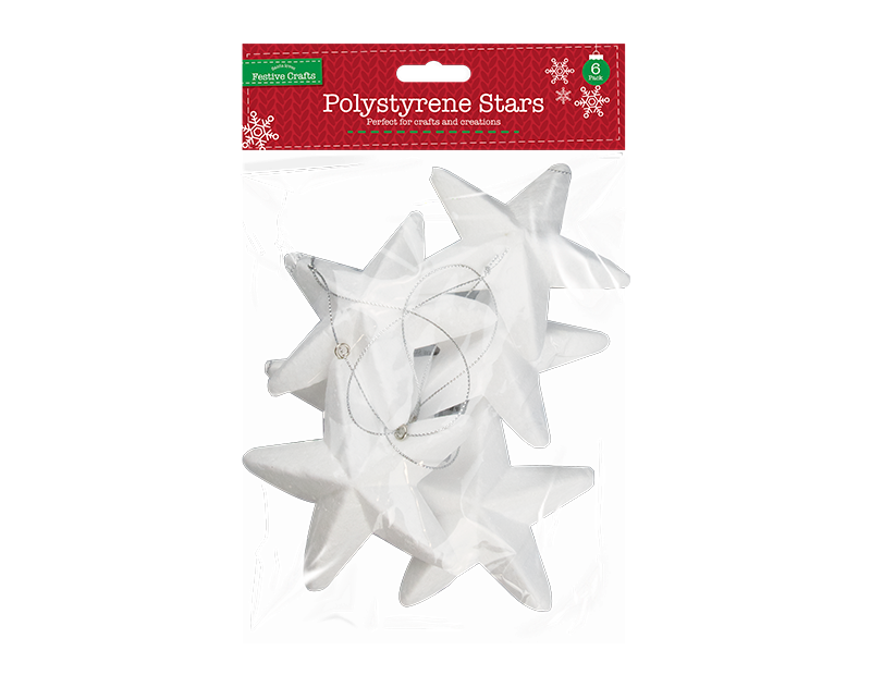 Polystyrene Hanging Stars - Set of 6 Decorative Ornaments for Home and Party Use