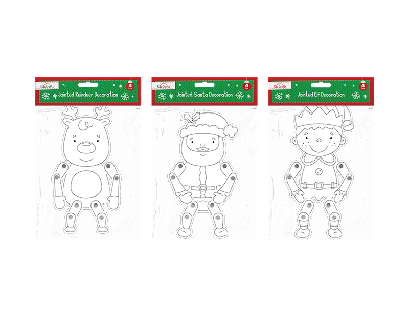 Christmas Jointed Card Decorations - Assorted Pack of 4 Festive Home Decorations