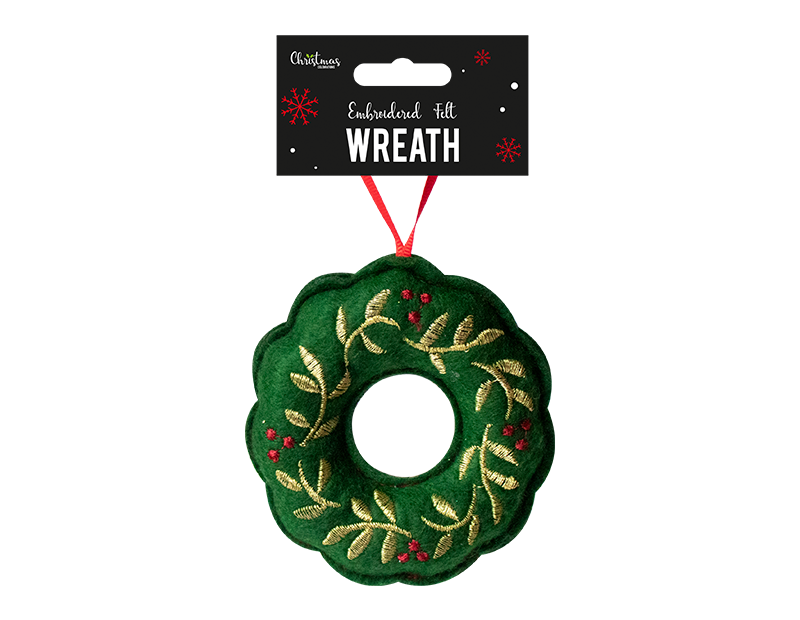 Embroidered Felt Wreath Decoration - Handcrafted Home Decor Wall Hanging