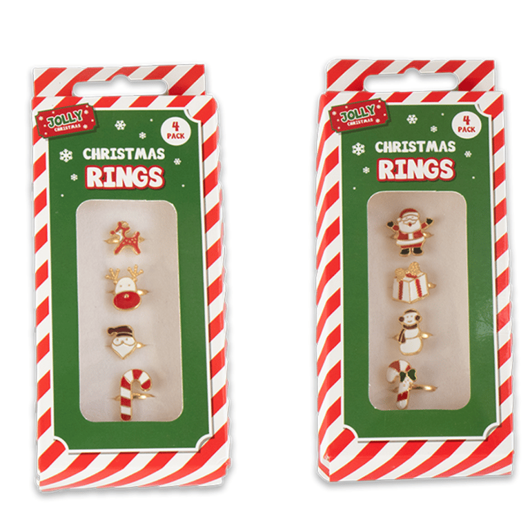 Christmas Novelty Rings - Pack of 4 Festive Holiday Decor Accessories for Home and Party Supplies
