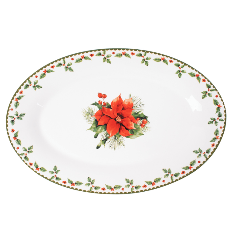 Christmas Holly China Serving Plate - Festive Holiday Tableware for Home Decorations