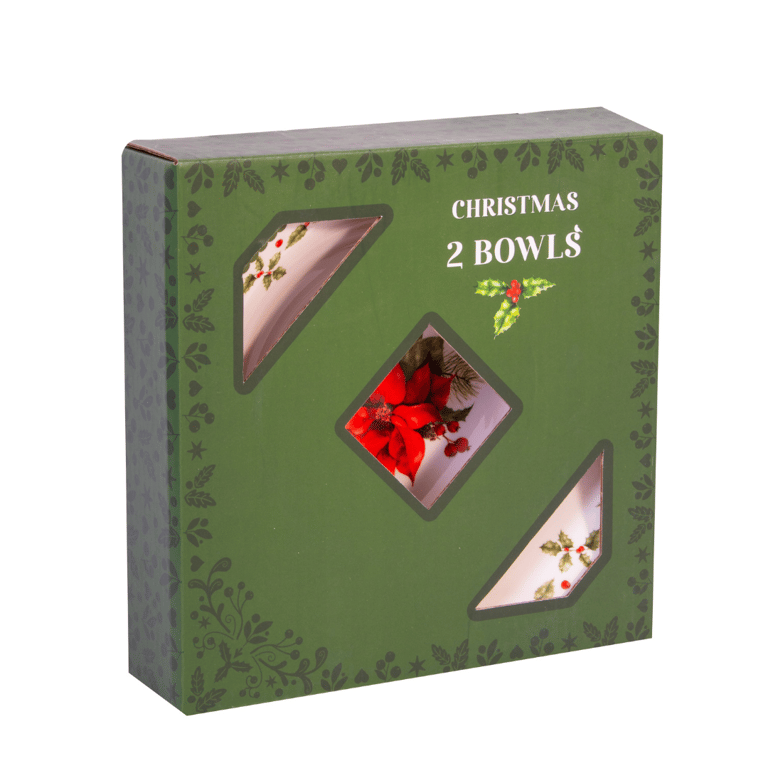 Christmas Holly China Bowls - Festive Ceramic Serving Bowls Set of 2 for Holiday Home Decor