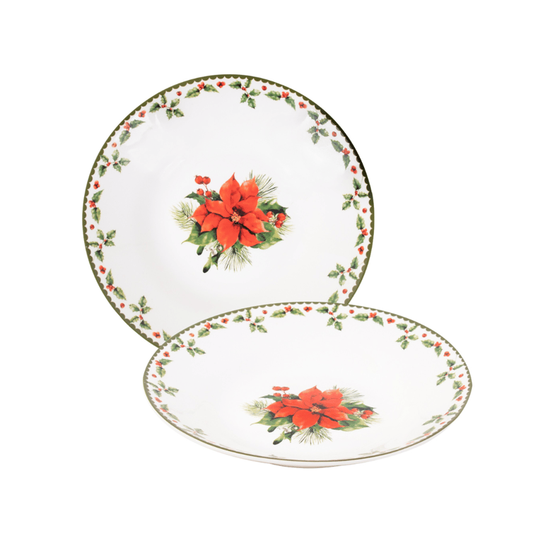 Christmas Holly China Bowls - Festive Ceramic Serving Bowls Set of 2 for Holiday Home Decor