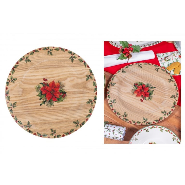 Christmas Holly Charger Plate - Festive Holiday Home Decor and Dinnerware Accessory