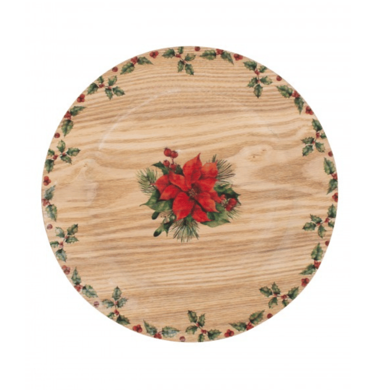 Christmas Holly Charger Plate - Festive Holiday Home Decor and Dinnerware Accessory