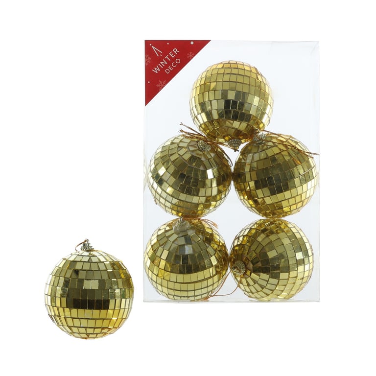 Gold Disco Ball Baubles - Set of 6 Sparkling Home Decor Lights for Parties and Holiday Events (8cm)