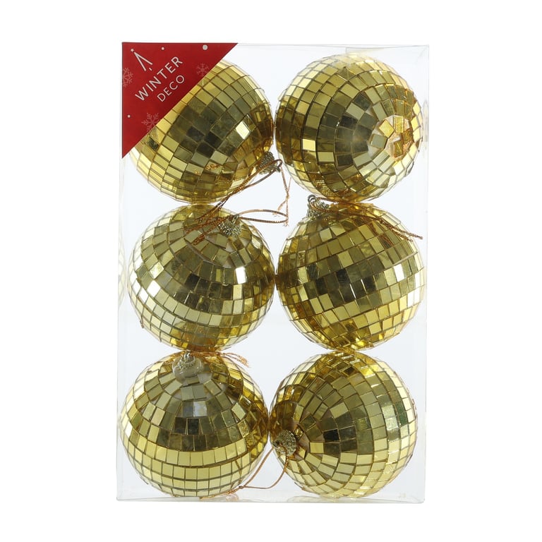 Gold Disco Ball Baubles - Set of 6 Sparkling Home Decor Lights for Parties and Holiday Events (8cm)