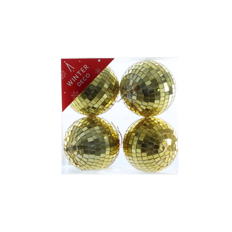 Gold Disco Ball Baubles - 10cm Party Decorations Pack of 4