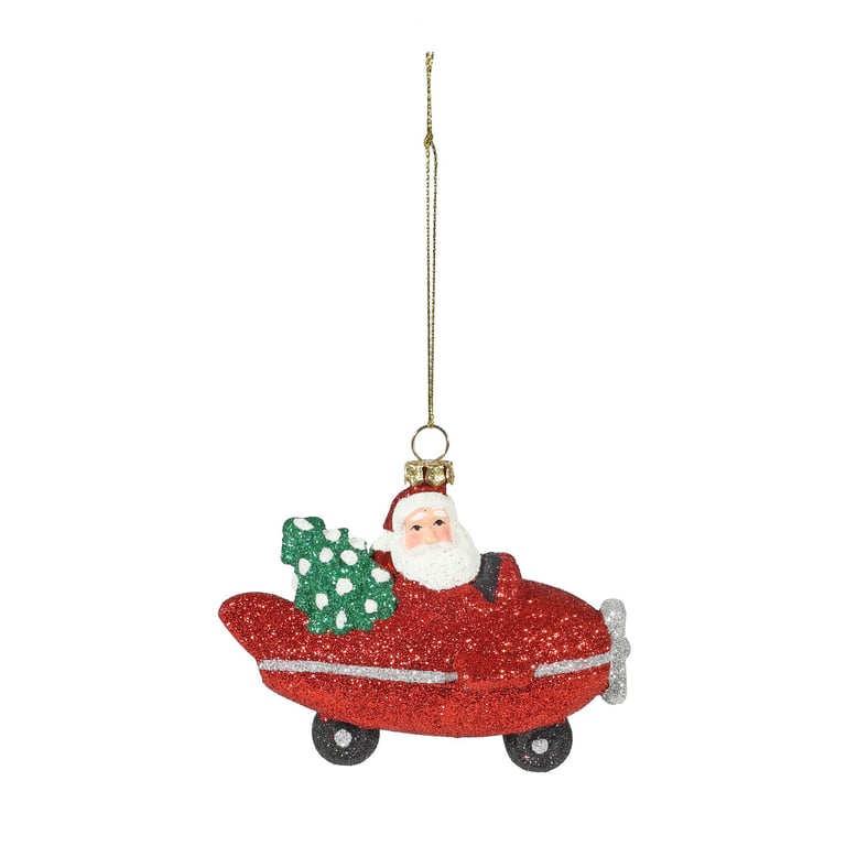 Santa on Plane Hanging Decoration - 9cm Festive Holiday Home Accessory
