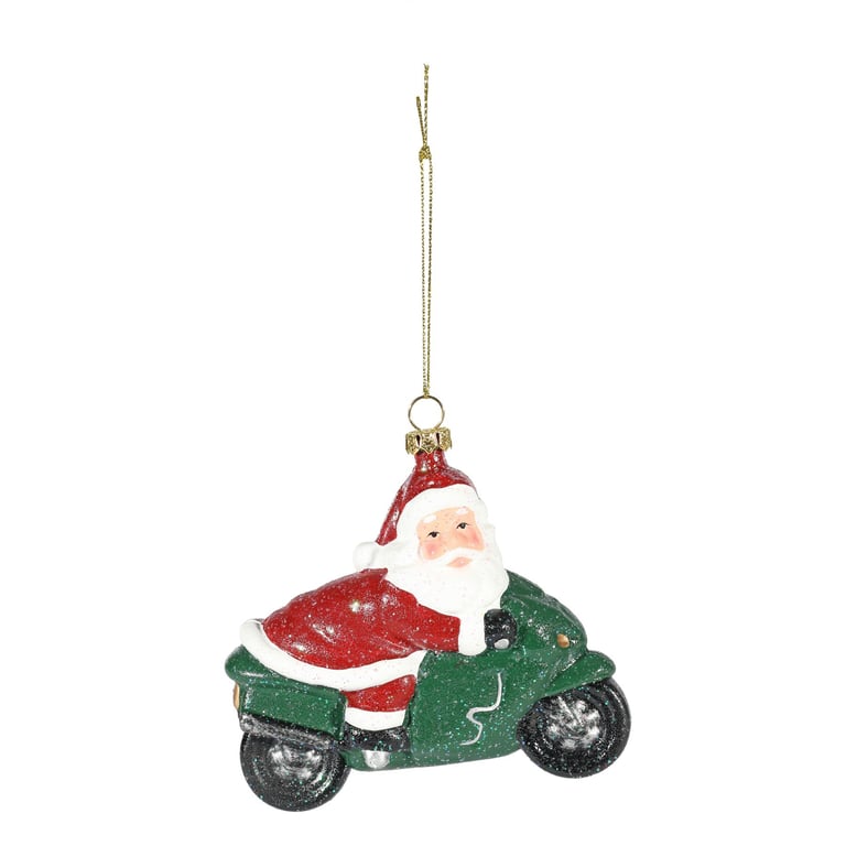 Santa Motorcycle Hanging Decoration - Festive Christmas Home Decor, H10.5cm