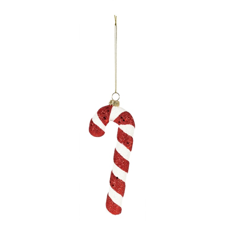 Red Candy Cane Hanging Decoration - Festive Christmas Home Decor Ornament, 14.5cm Long Candy Cane Shape