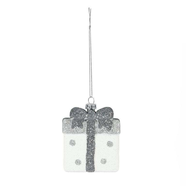 White and Silver Gift Hanging Decoration - 7.5cm Home Garden Ornament
