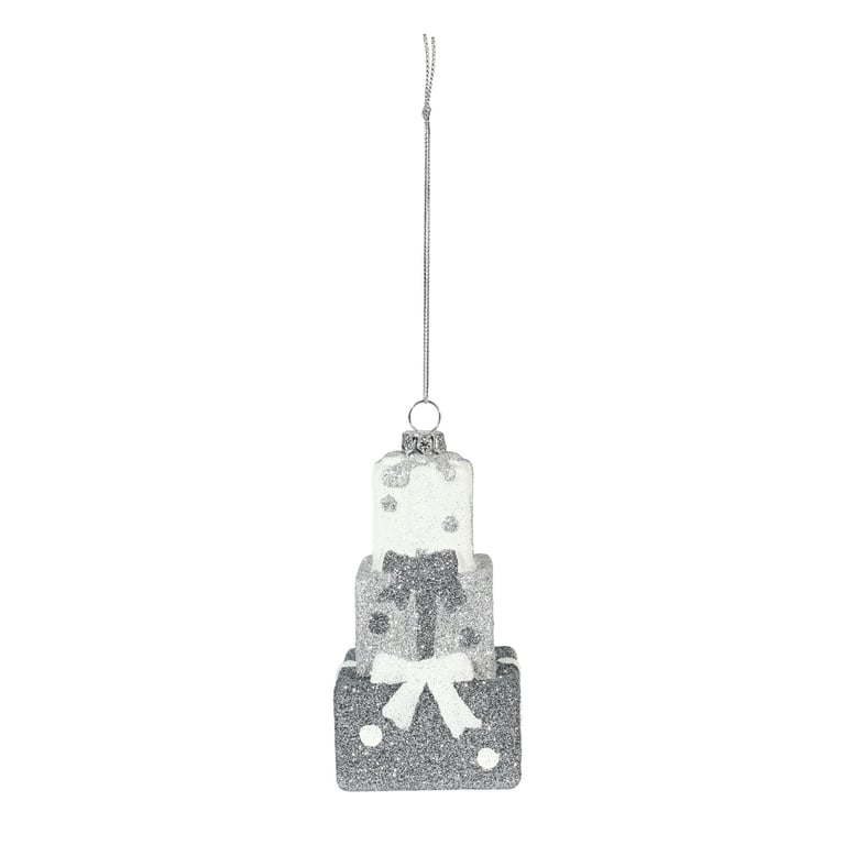 Silver Stacked Gift Hanging Decoration - Elegant Home Decor, 11cm Size