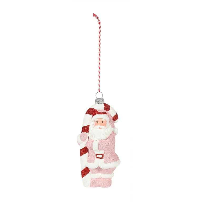 Santa with Candycane Hanging Decoration - Festive Holiday Ornament Home Decor