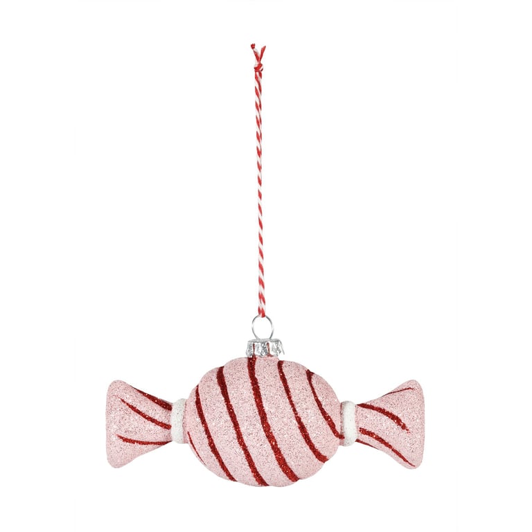 Round Candy Hanging Decoration with White Swirl - Pink Home Decor Accent