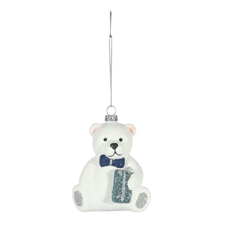 White and Blue Sitting Bear Hanging Decoration - 11cm Home Decor Ornament