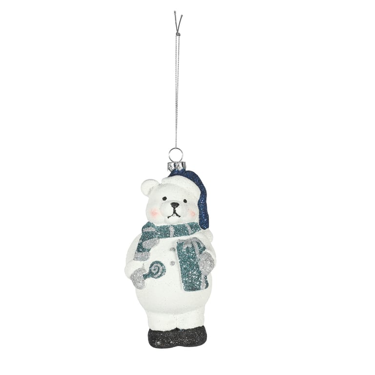 White and Blue Bear Hanging Decoration - 13.5cm Home and Garden Ornament
