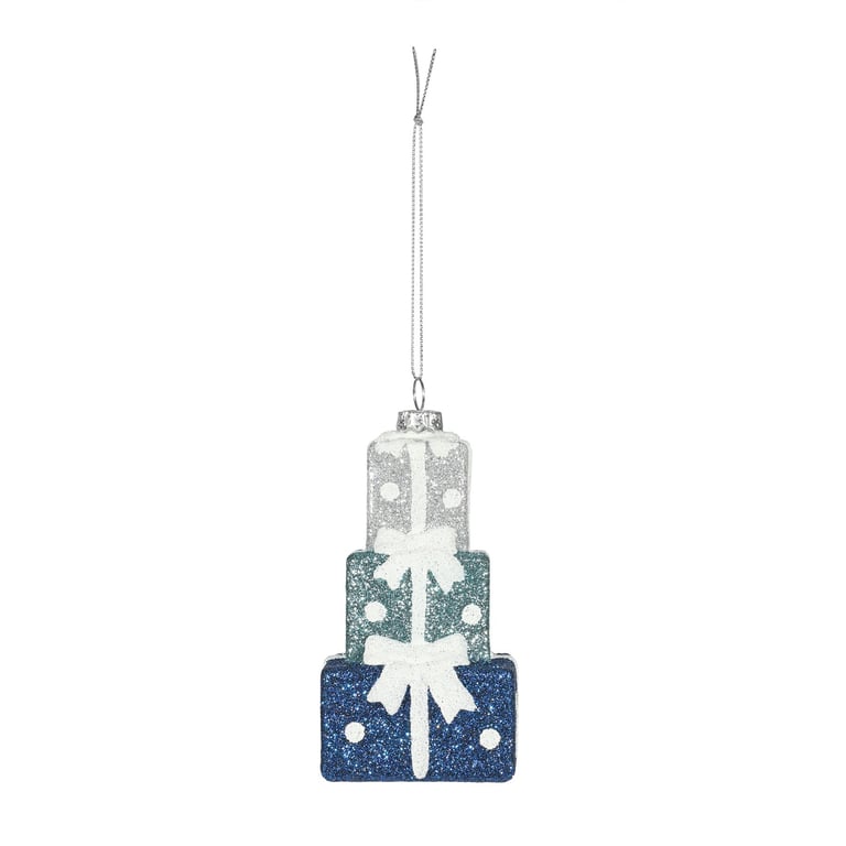 Blue Stacked Gift Hanging Decoration, 11cm Wall Decor - Elegant Home Holiday Ornament