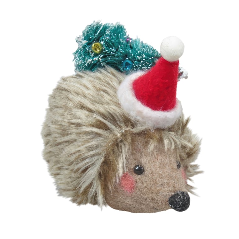 Felt Christmas Hedgehog Decoration with Festive Hat Hanging Ornament - 5.5cm Home Decor