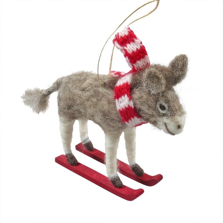 Felt Donkey on Skis Hanging Decoration - Rustic Christmas Home Decor