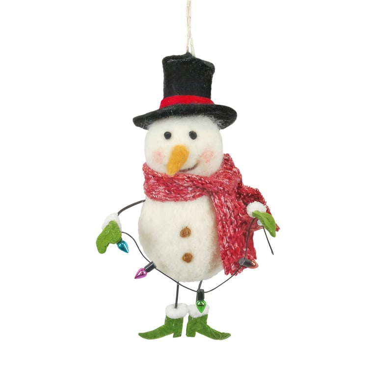 Felt Snowman with Top Hat Hanging Decoration - Christmas Home Decor Ornament