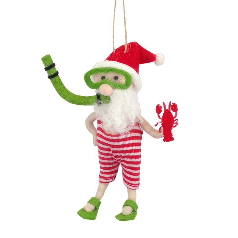 Felt Snorkelling Santa Hanging Decoration - 15cm Christmas Home Decor Ornament