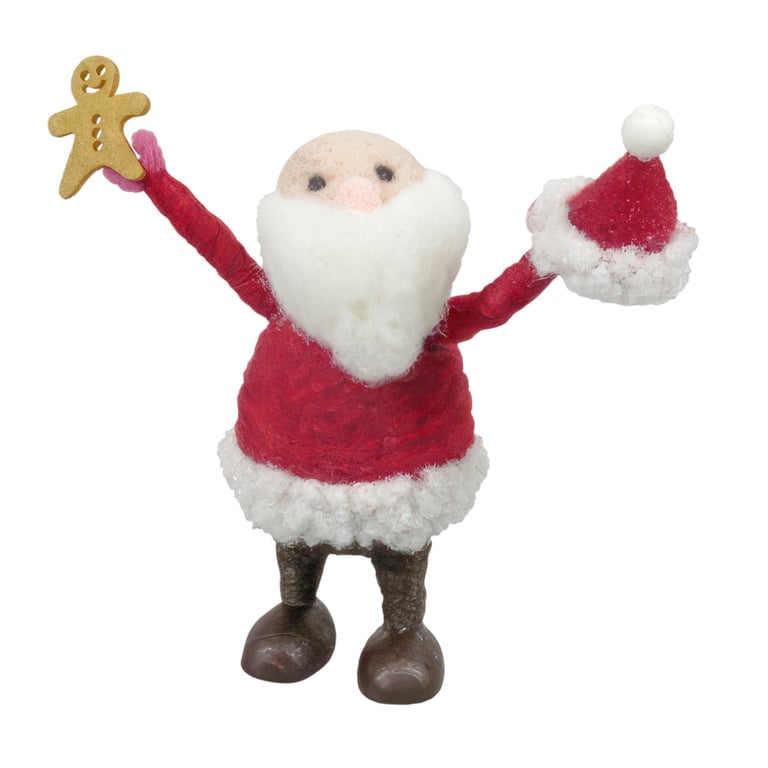 Felt Santa Holding Hat Hanging Decoration, 13cm Festive Holiday Ornament for Home Decor