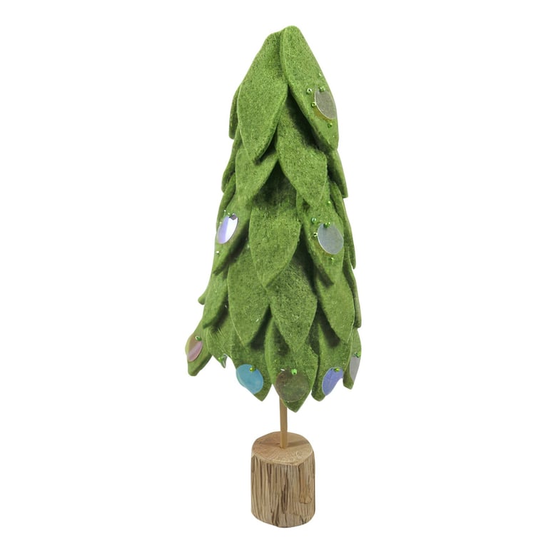 Handmade Felt Christmas Tree with Wooden Base (31cm) - Festive Holiday Decoration