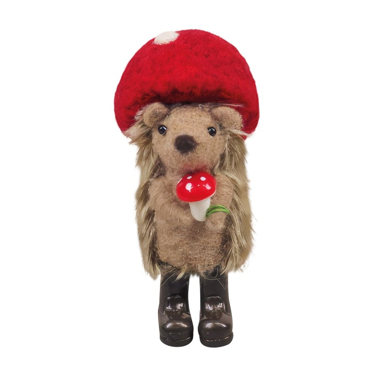 Felt Hedgehog with Toadstool Hat Hanging Decoration, 12cm Home Decor Animal Themed Accent