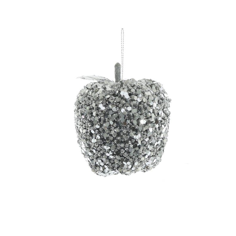 Silver Glittered Hanging Apple Decoration for Home Garden Kitchen Wall